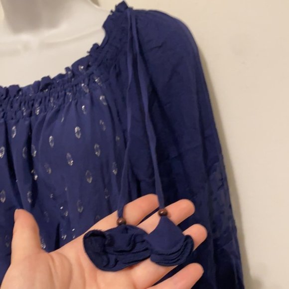 Hale Bob Navy Silk Saige blouson Patchwork Long sleeve dress Size Small - Picture 6 of 11